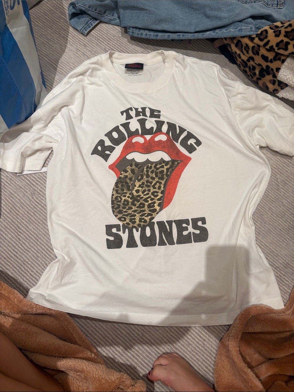 The Rolling Stones White Tee with Red & Leopard Tongue - Kids